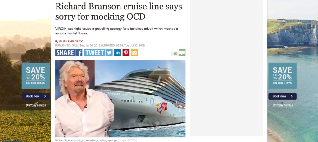 screenshot of Richard Branson headline